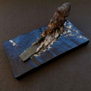 Diorama ataque kamikaze portaaviones USS CV 17 Bunker Hill. Escala 1/1250.