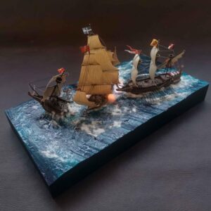 Diorama batalla naval galeones. Escala 1/450.