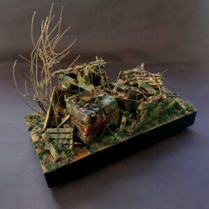 Diorama camión bombero Americano abandonado granero. Escala 1:24