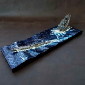 Diorama hundimiento carguero, U boat VIIC. Escala 1:350.